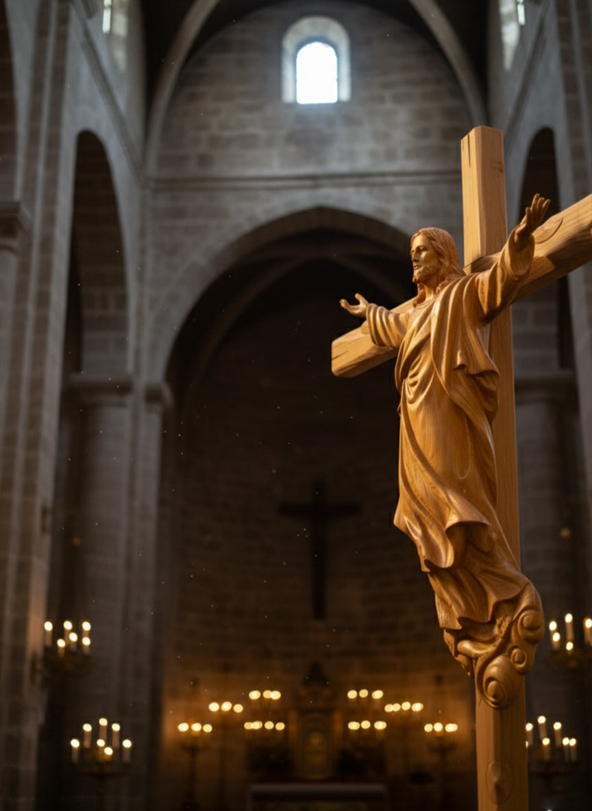 Risen Christ Wooden Crucifix Statue, Jesus Resurrection Cross Wood Carving, Handmade Catholic Religious Sculpture, Christian Home Decor